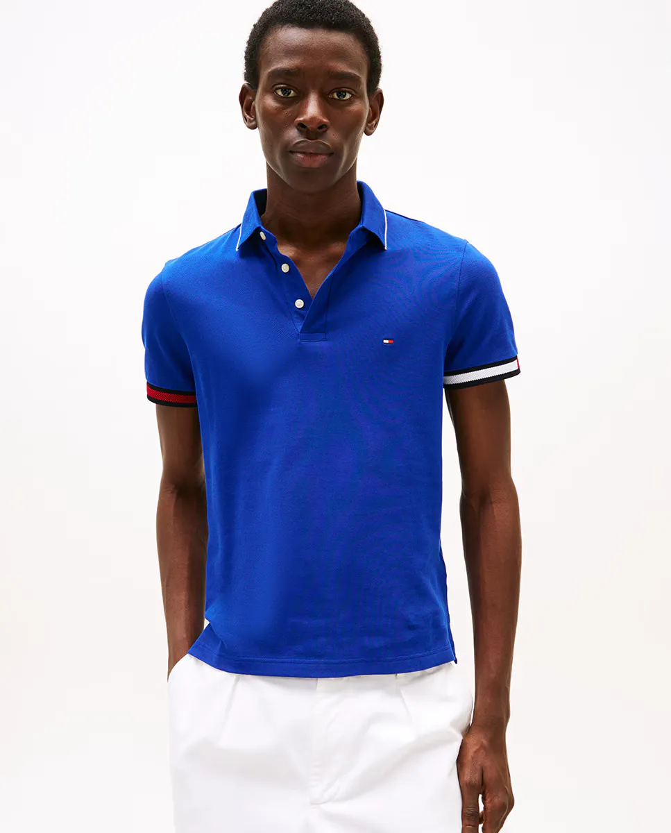 

Мужская поло slim с корпоративными полосками Tommy Hilfiger, синий
