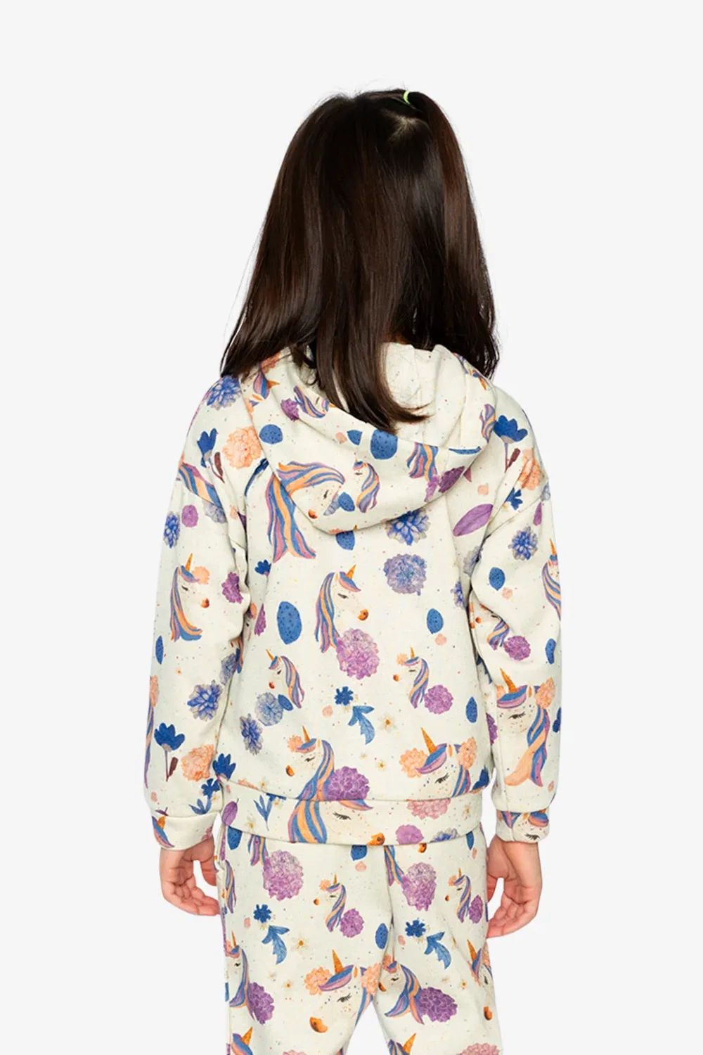 Детская кардиган-худи на молнии из футера с принтом Stardust Unicorn Deux par Deux, Beige Unicorn Print — фото 4