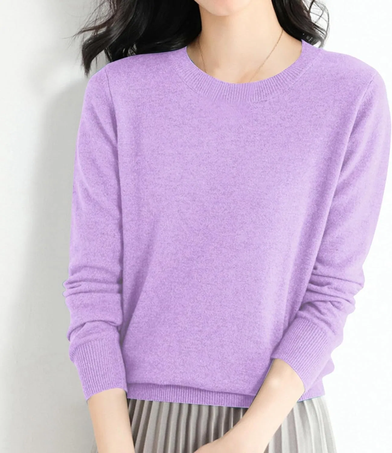 Женский свитер с длинным рукавом, тонкий, свободный, Z1-light Purple — фото 2