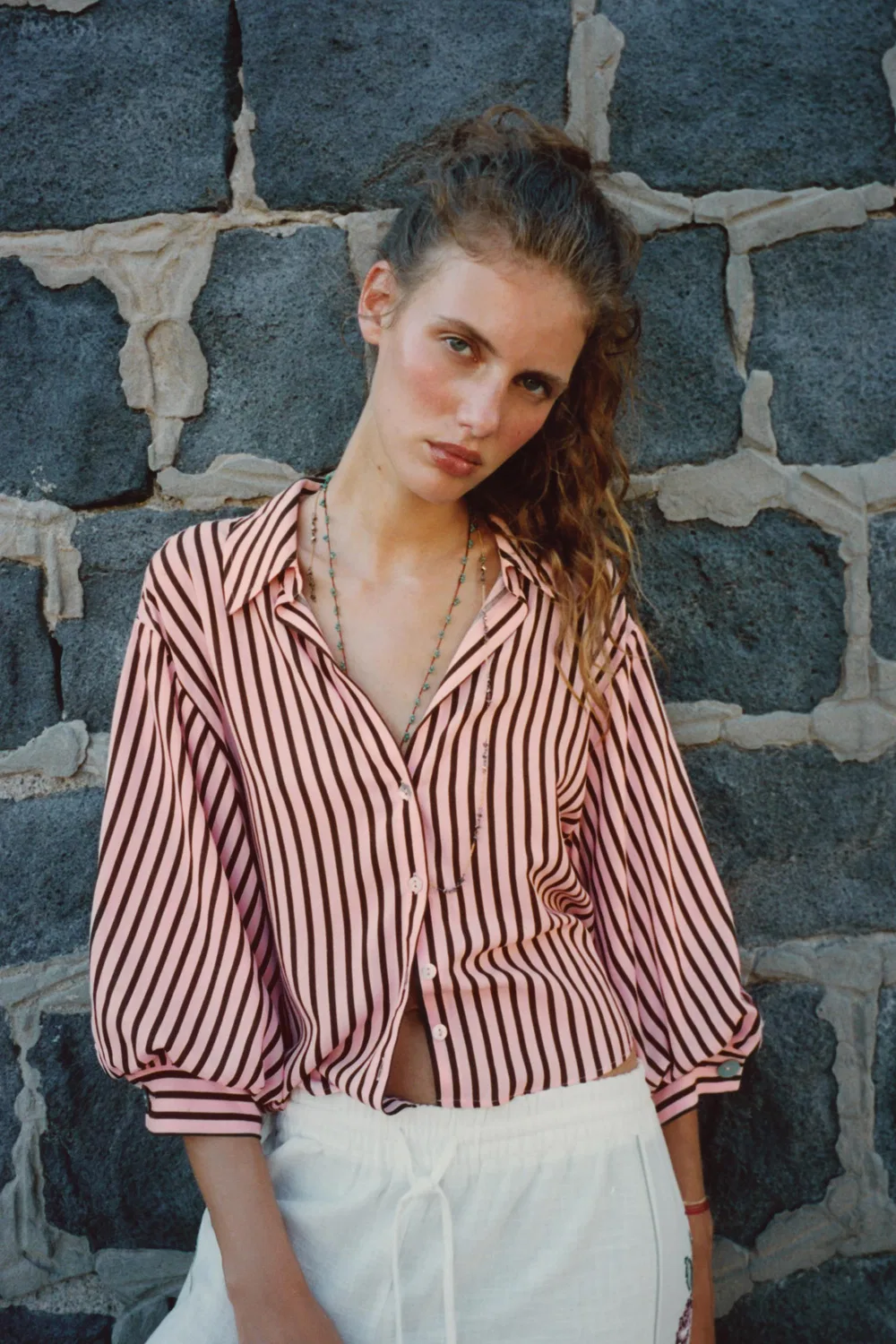 Рубашка в полоску с пышными рукавами ZARA, Multicoloured