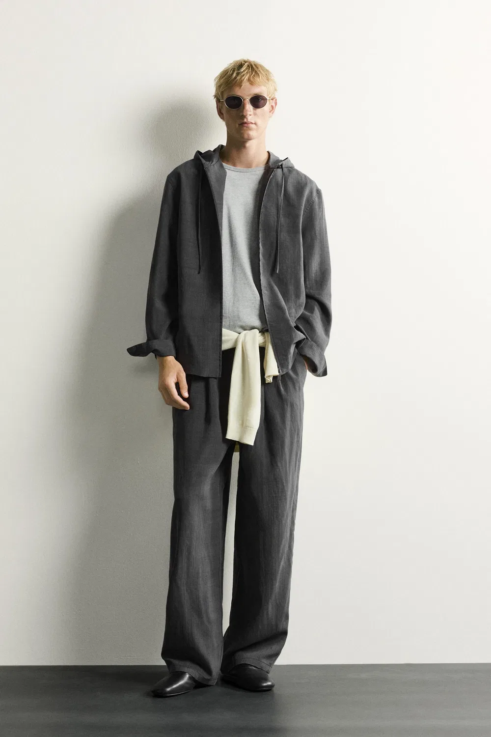 Полосатые свободные брюки ZARA, Anthracite grey