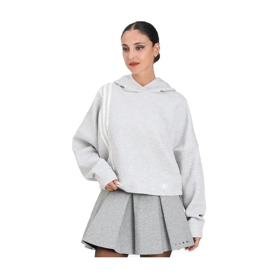 Женский худи с капюшоном из хлопка 3 Stripes Hoody adidas, Серый