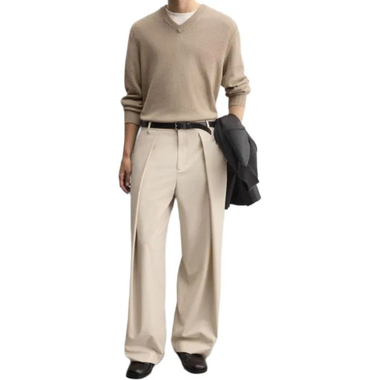 Мужские широкие брюки свободного кроя Beige ZARA, Бежевый — фото 4