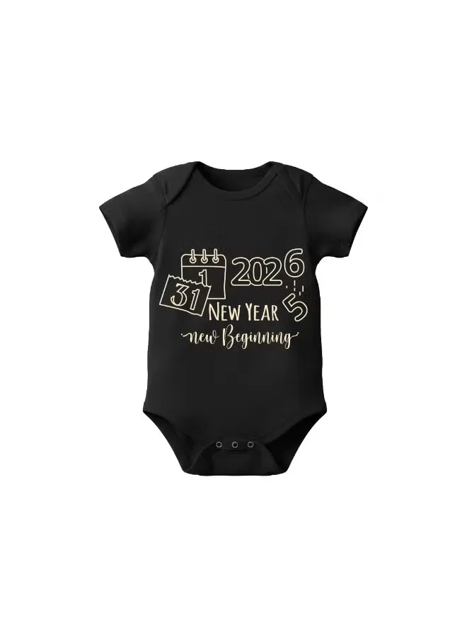 Боди-комбинезон новогодний с принтом New Beginning 2026 Squad Sitara Fashions, черный — фото 2