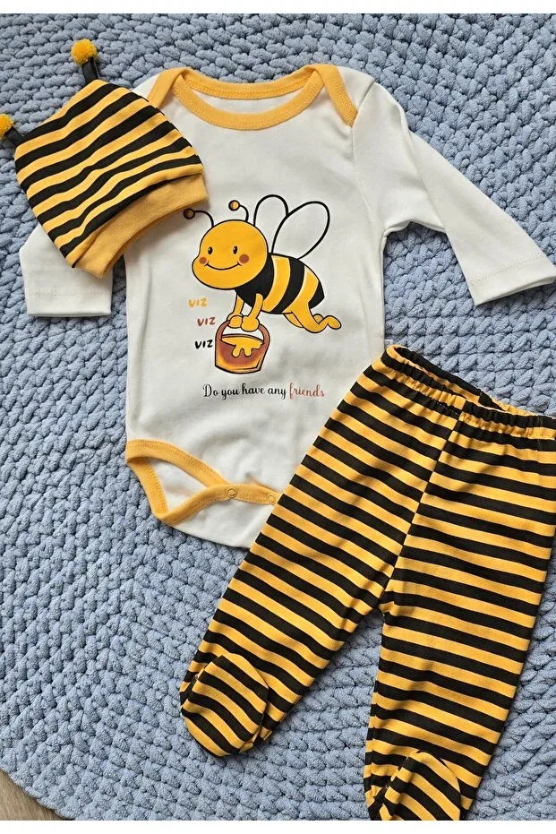 Детское боди с длинным рукавом комплект 3 шт Arı patterned badili Nexvora, Yellow — фото 3