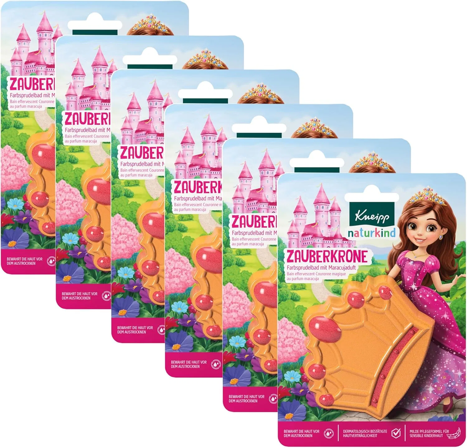 Бомбочка для ванны Kneipp Naturkind Magic Crown, цветная, с ароматом маракуйи, 6 шт, 540 г, мультиколор