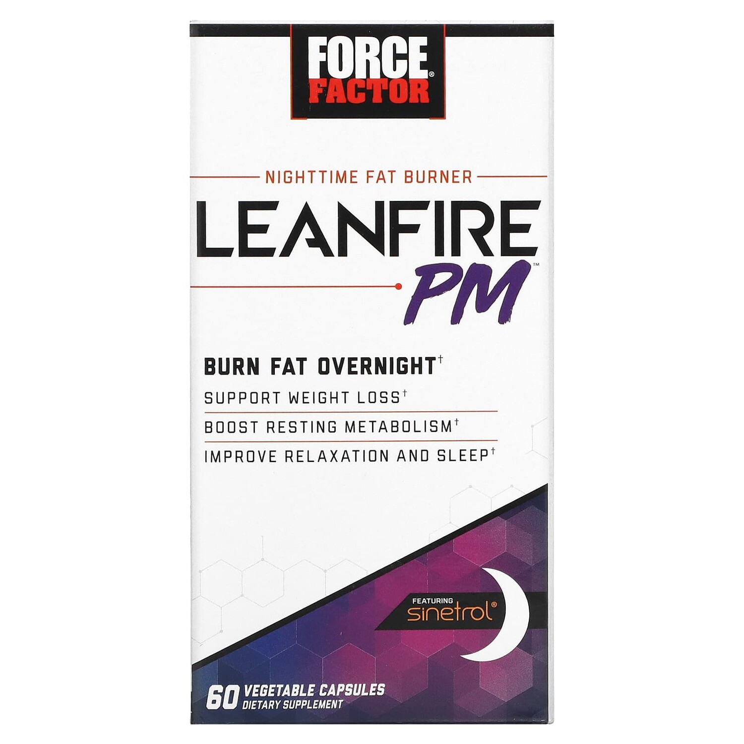 

Ночной Сжигатель Жира Force Factor Leanfire PM, 60 растительных капсул