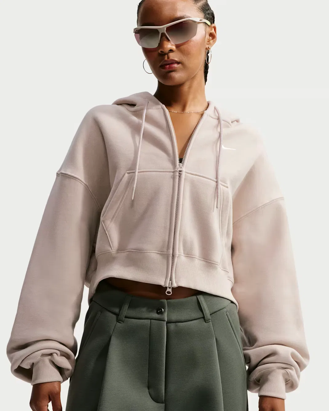 Женская укороченная толстовка оверсайз на молнии Nike Studio Fleece Medium Weight, Cream II/Sail
