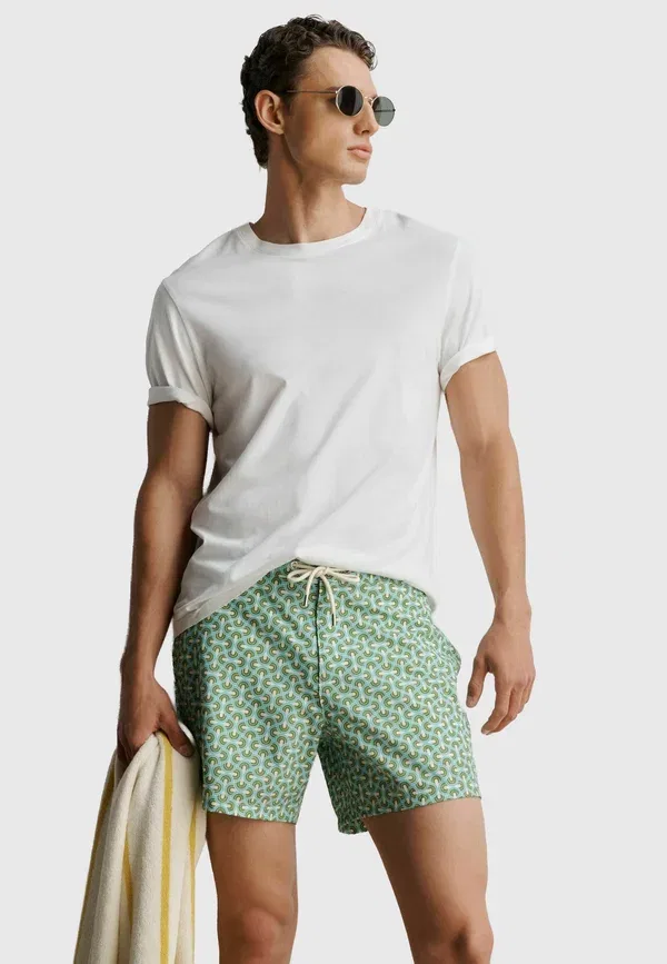 Плавки с принтом Regular fit signature geo print swim shorts Next, green, зеленый