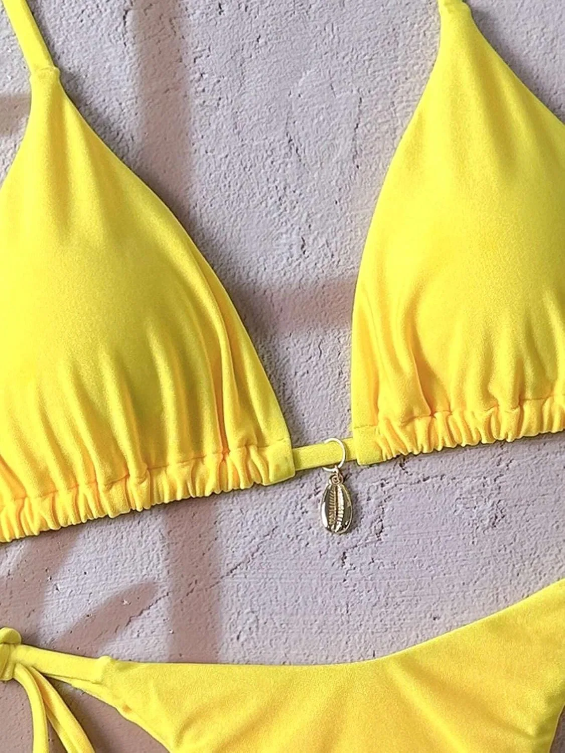 Женский бикини-сет с завязками на спине и высокой талией, Yellow — фото 2