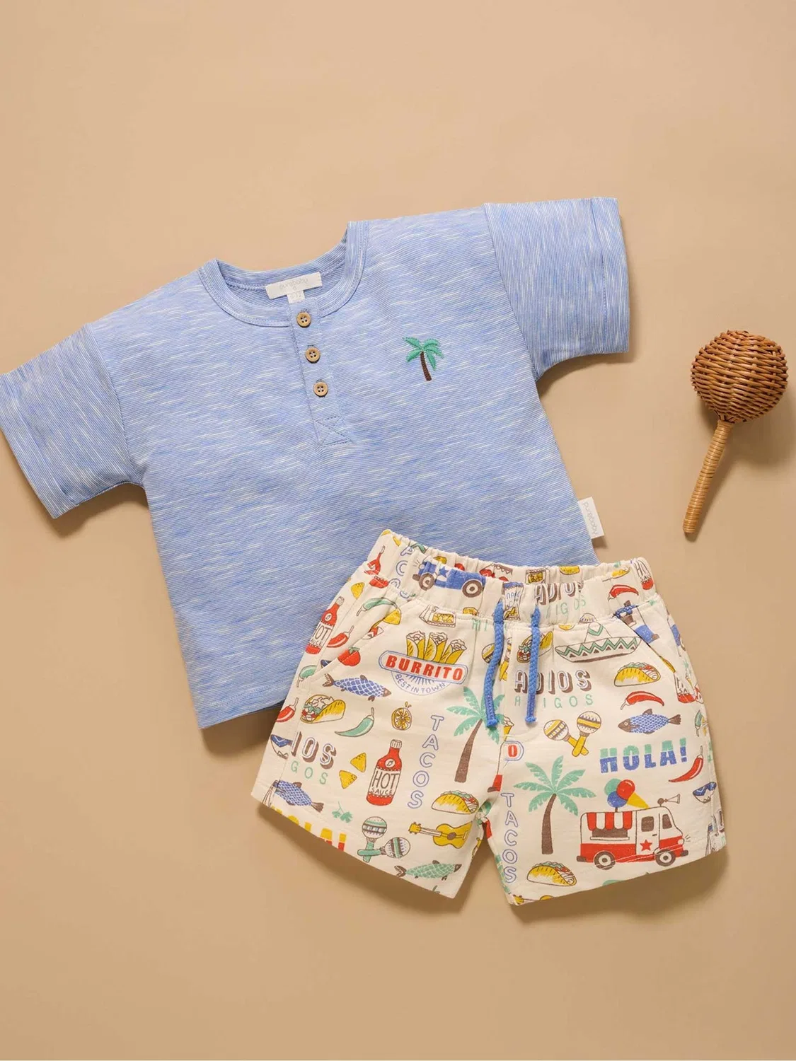 Детский комплект из футболки и шорт Purebaby, синий