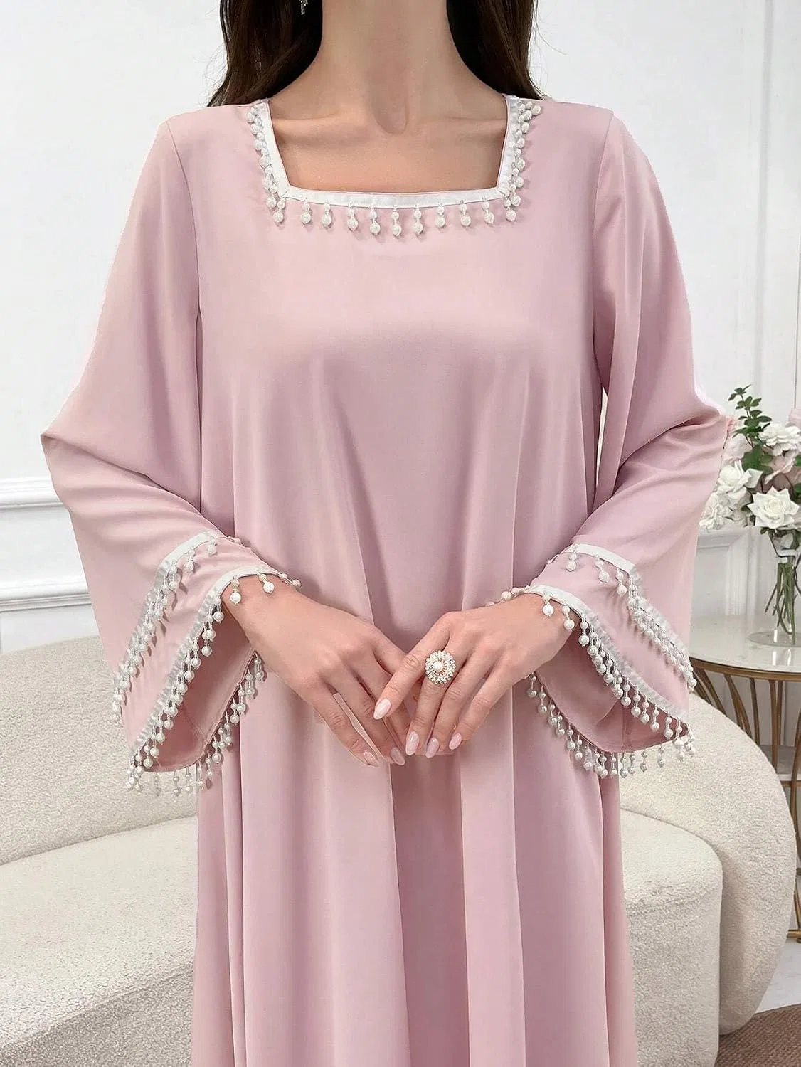 Женское повседневное платье A-силуэта с кружевом, Pink — фото 4