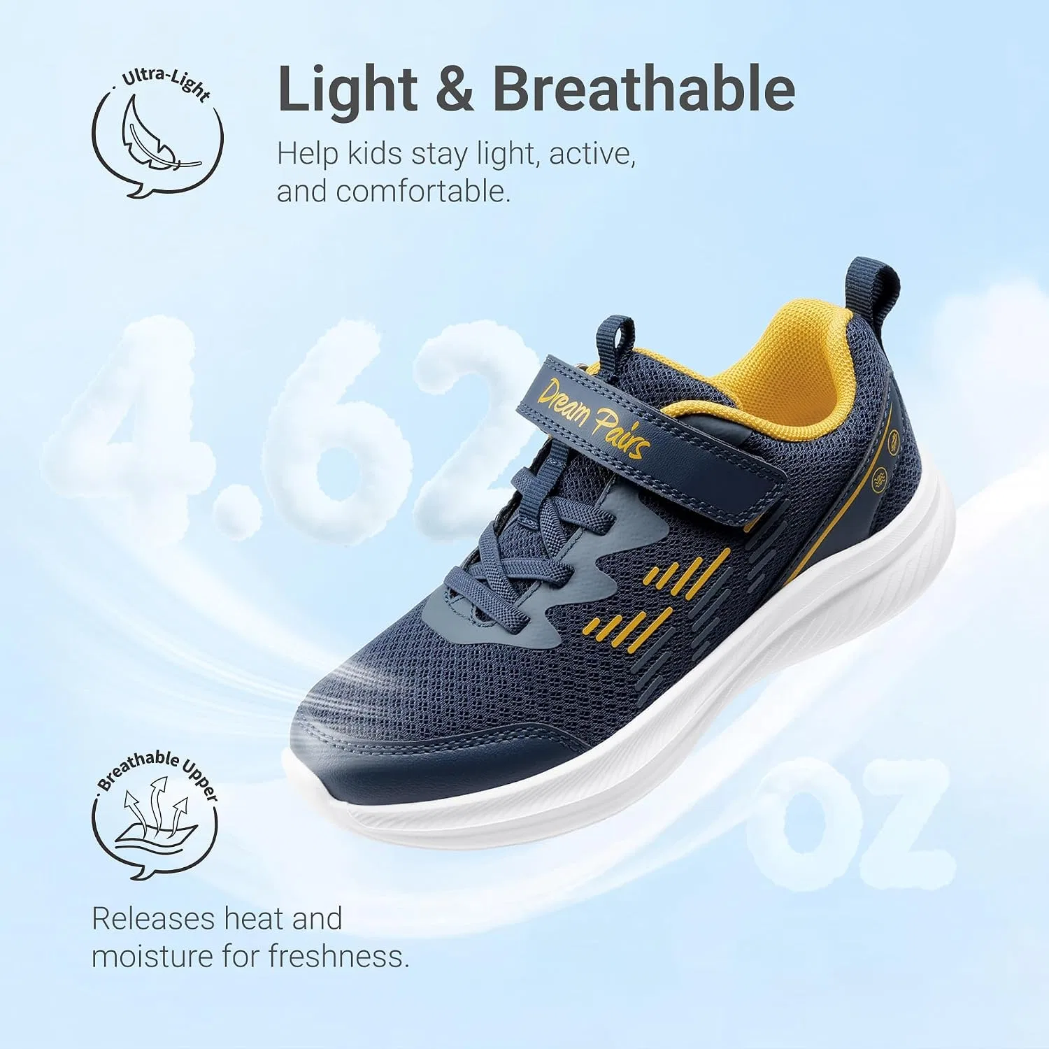 Детские кроссовки для девочек DREAM PAIRS, Dark Blue/Yellow — фото 3