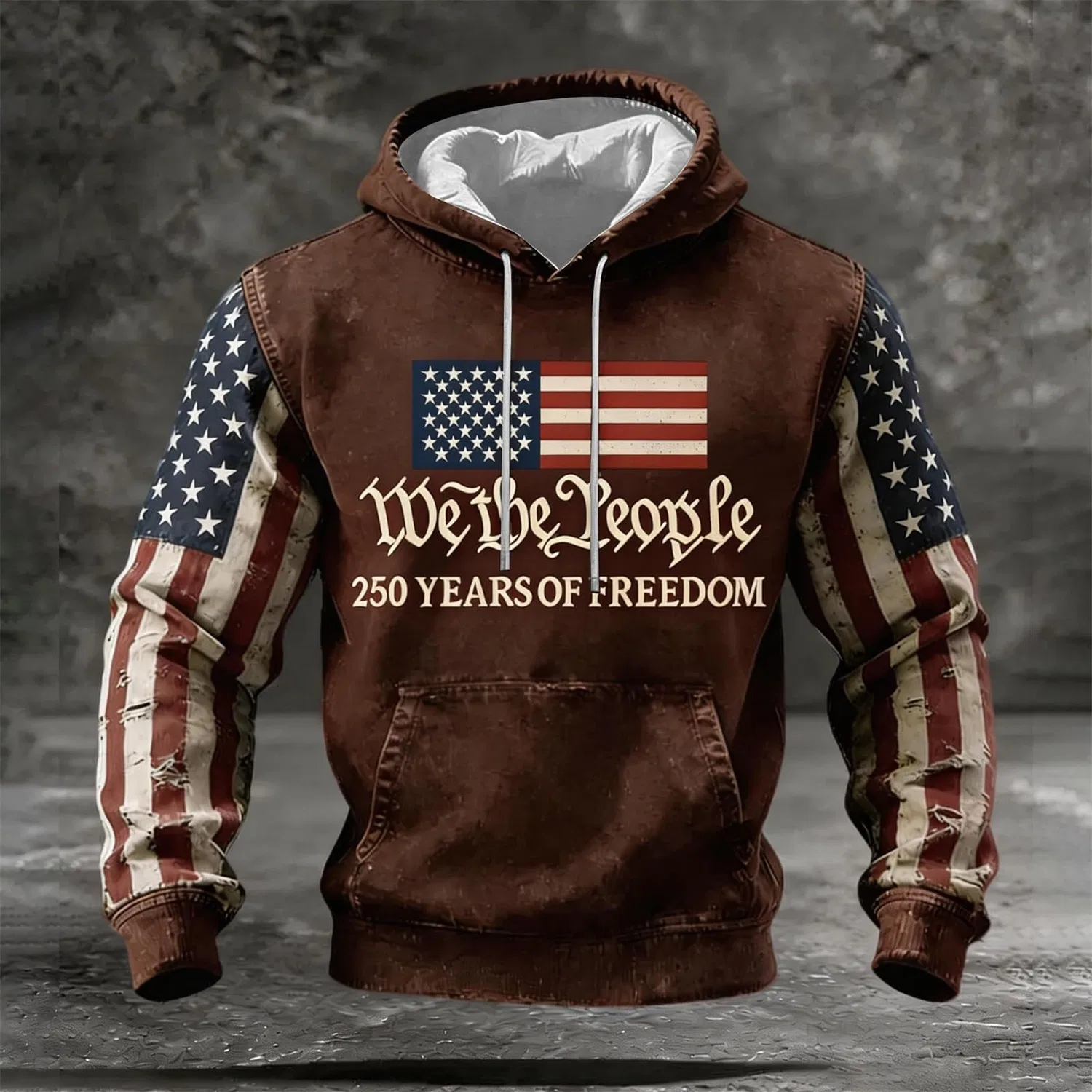 Мужской худи с длинным рукавом с принтом 250 Anniversary USA, Z15 Brown — фото 2