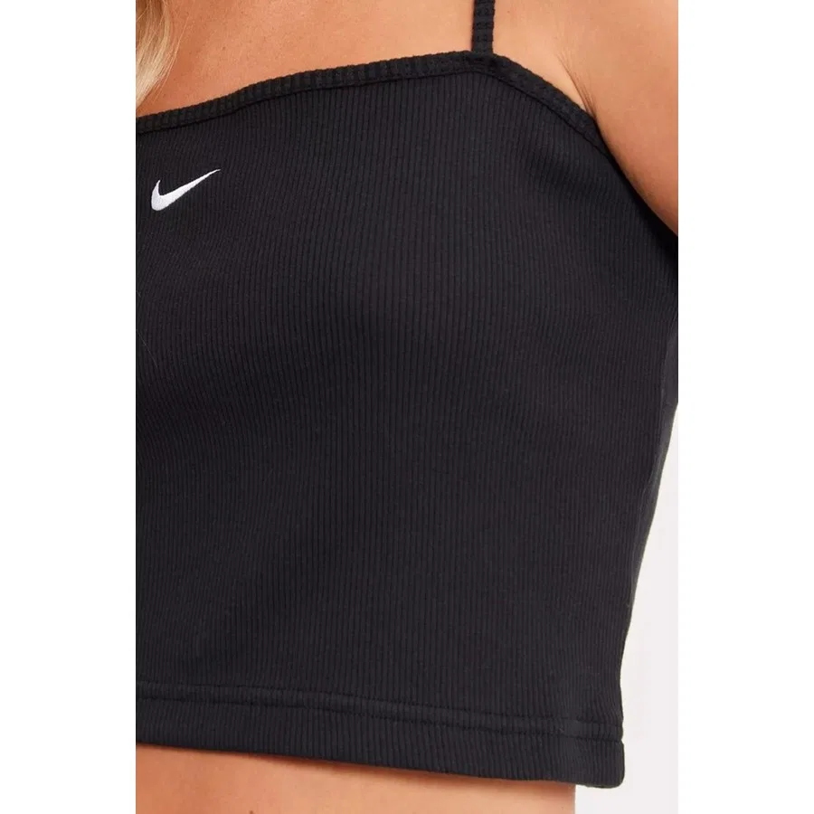 Женский топ-майка с ребристой текстурой Nike Sportswear Essential Ribbed Crop Top, Черный — фото 2