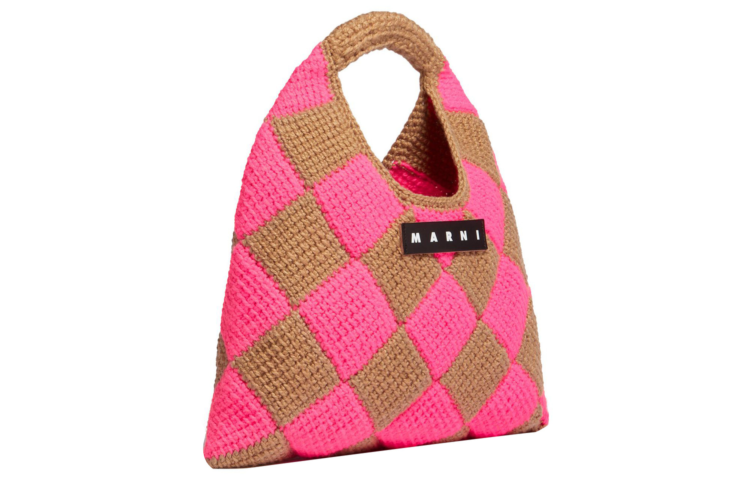 MARNI Акриловая вязаная сумка-корзинка с кожаными вставками среднего размера женская коричнево-розовая — фото 2