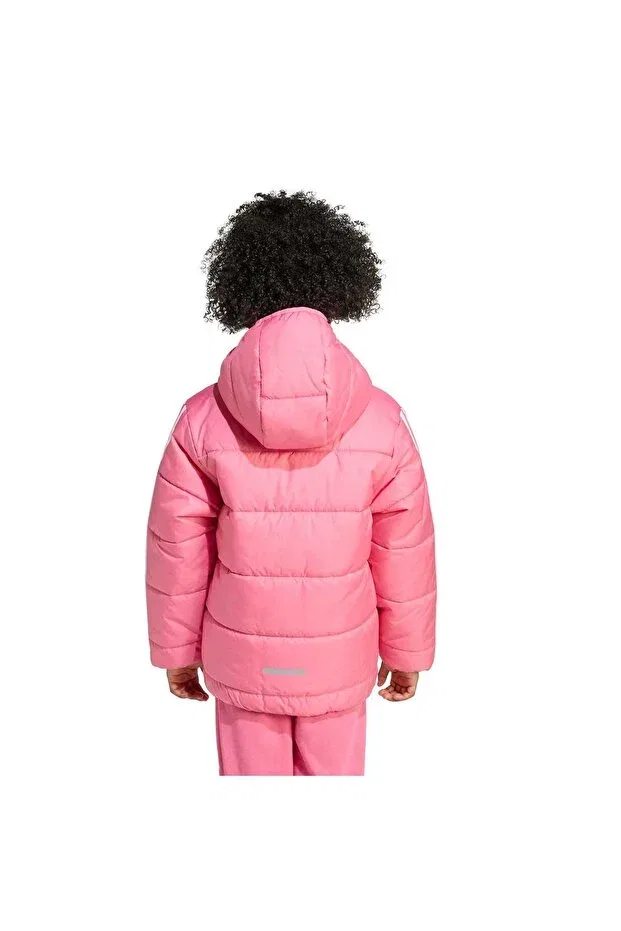 Детская куртка для девочек с принтом Essentials 3-stripes fiber filled Adidas, Pink Fusion-White — фото 3