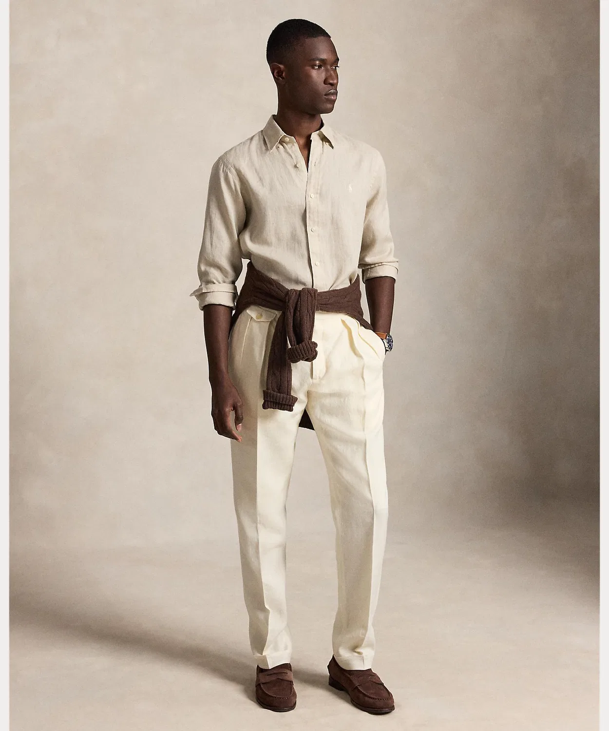 Мужская классическая рубашка из льна с длинным рукавомPolo Ralph Lauren, Grey — фото 4