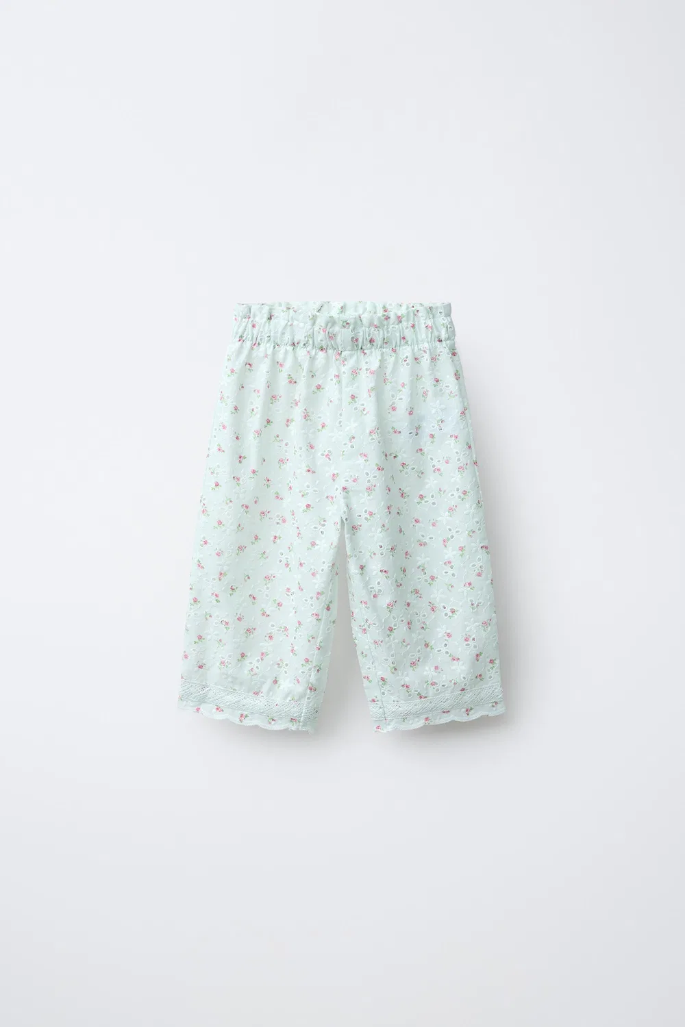 Брюки-кюлоты с цветочным принтом и швейцарской вышивкой ZARA, Sea Green