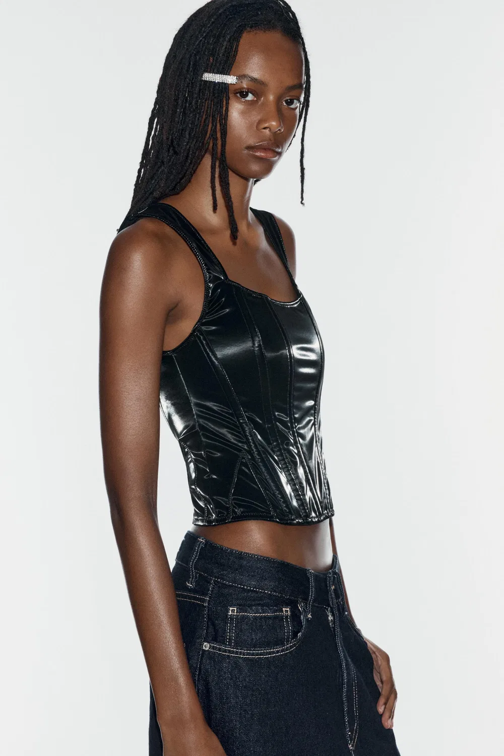 Блестящий топ в стиле корсета ZARA, Black — фото 2