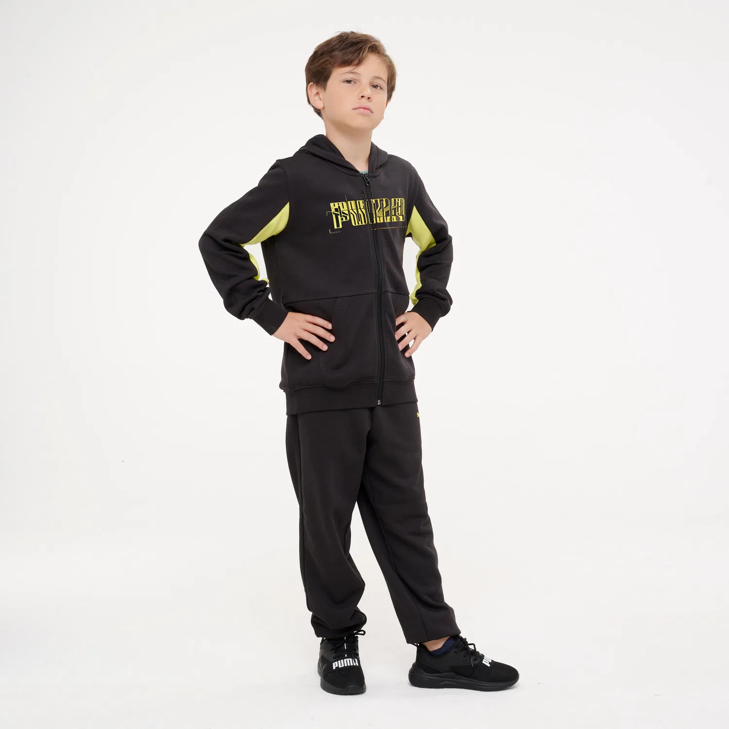 Детский спортивный костюм с молнией Puma, Черный / Желтый