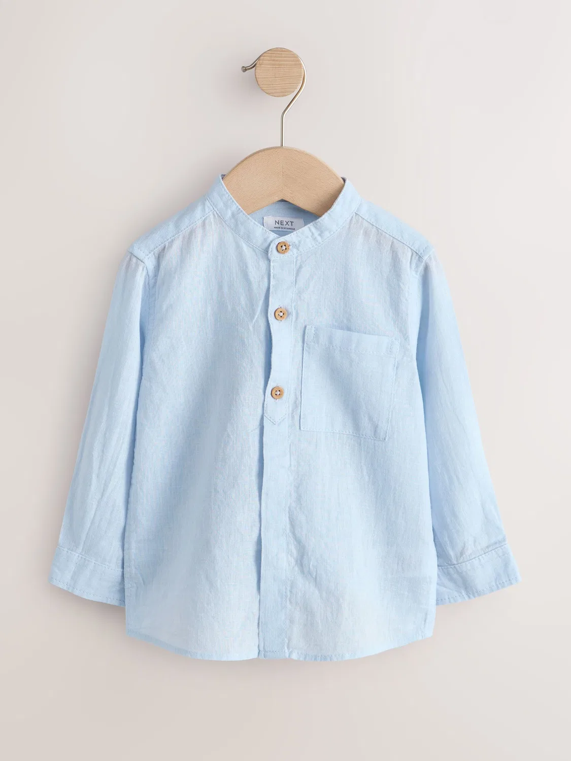 Рубашка с воротником гранд, льняная смесовая, Grandad Collar Next, синий — фото 4