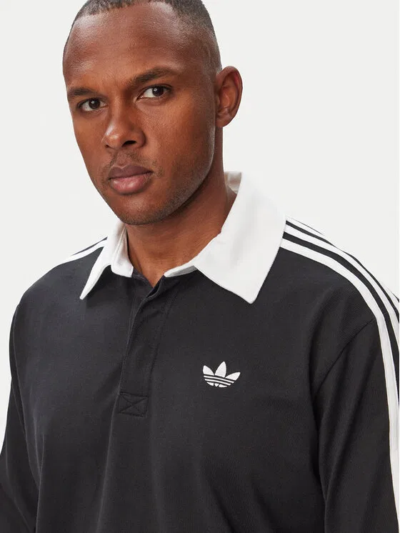 Поло regular fit 3-Stripes Rugby Longsleeve Polo Adidas, черный — фото 4
