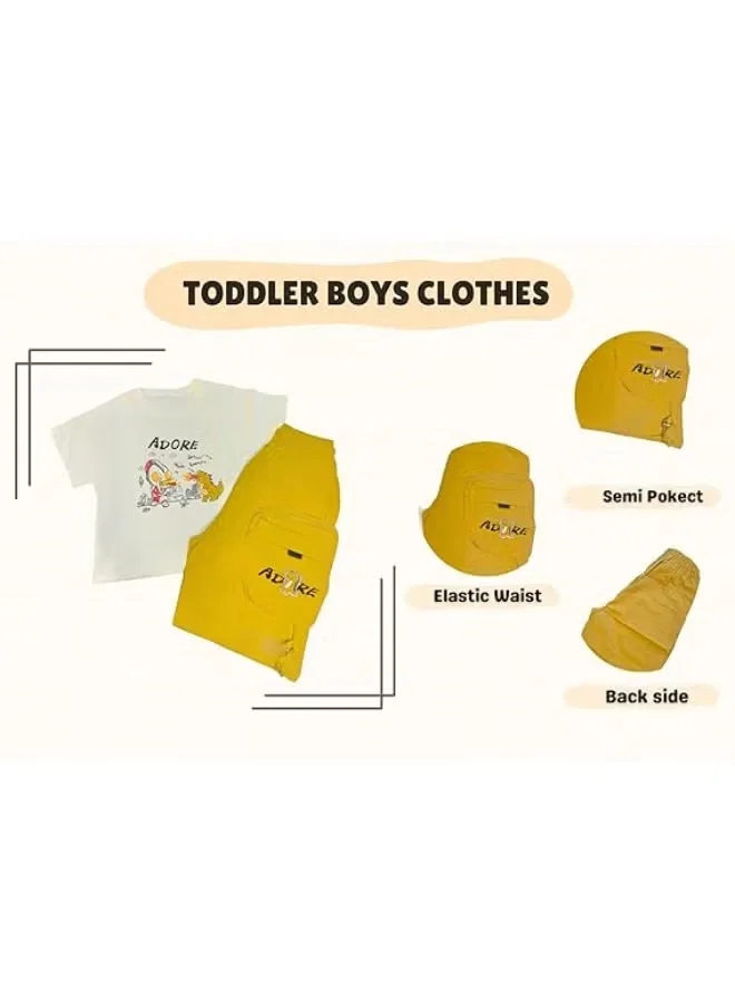 Комплект одежды с принтом динозавра Adore Boys Miniimodz, желтый — фото 4