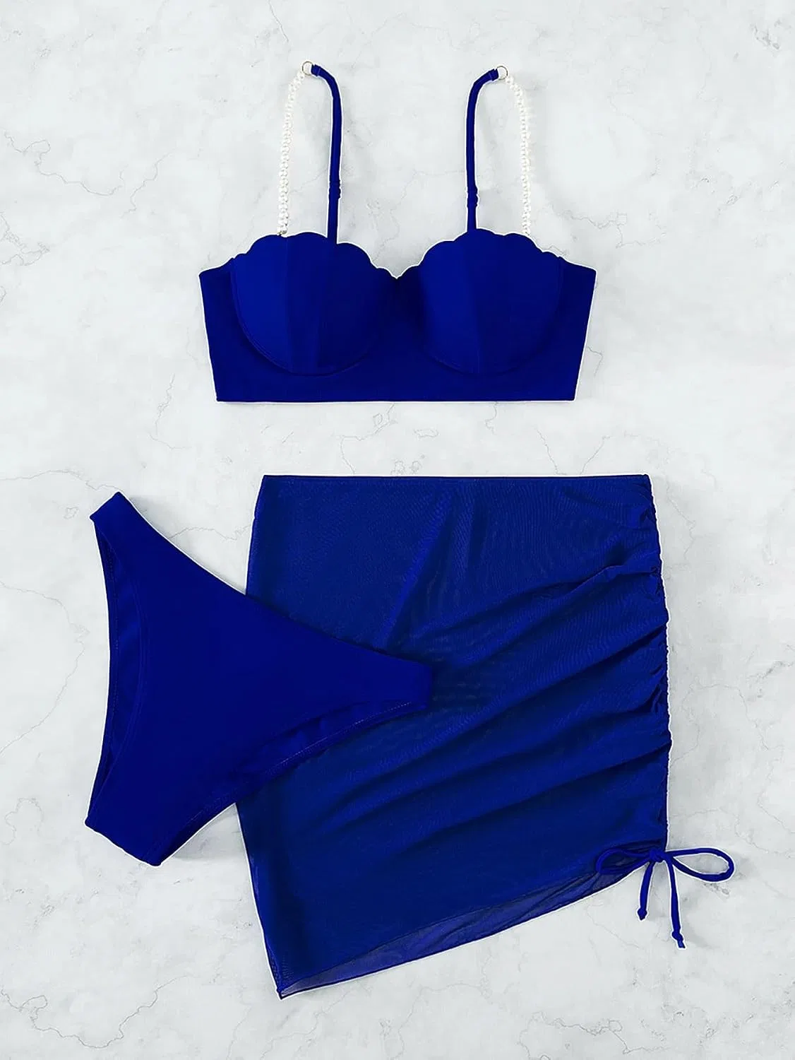 Женский бикини-комплект с завязками и воланами Push Up, Royal Blue — фото 4
