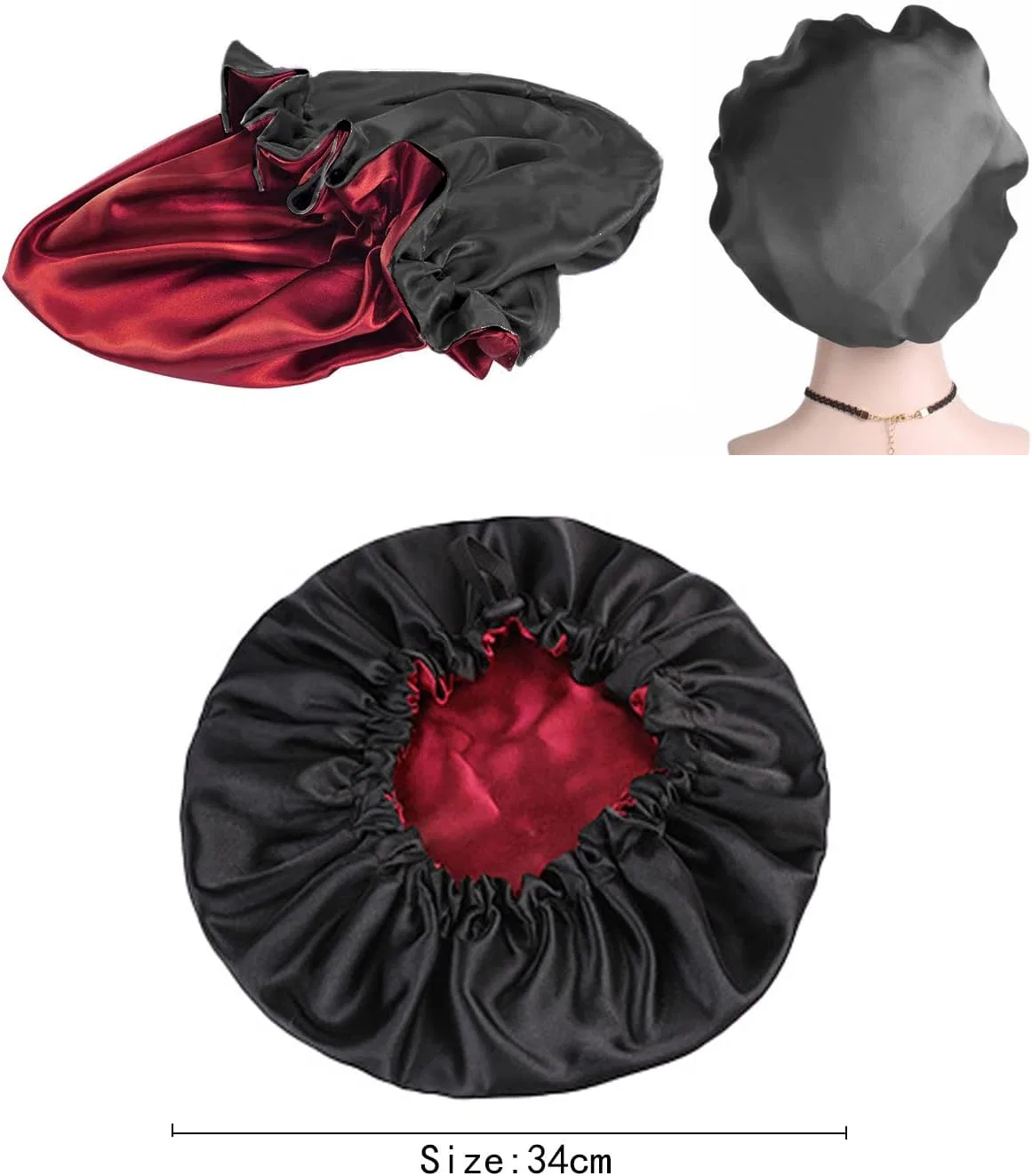 Чепчик для сна двусторонний сатиновый MUFEKUM Black — фото 3