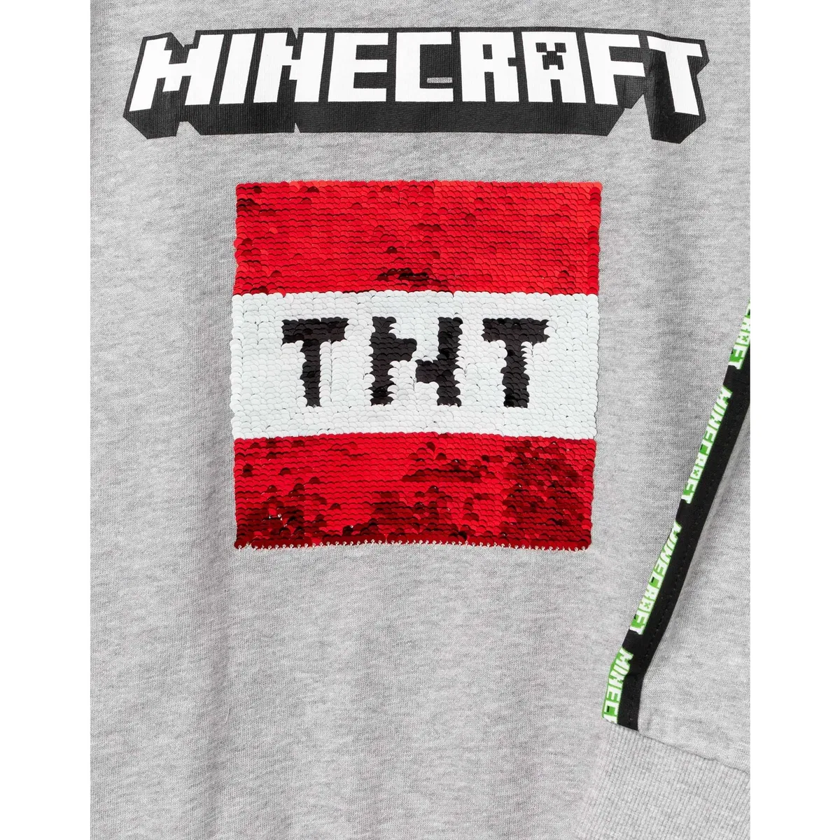 Детский свитшот с принтом Creeper & TNT Minecraft, Grey — фото 3