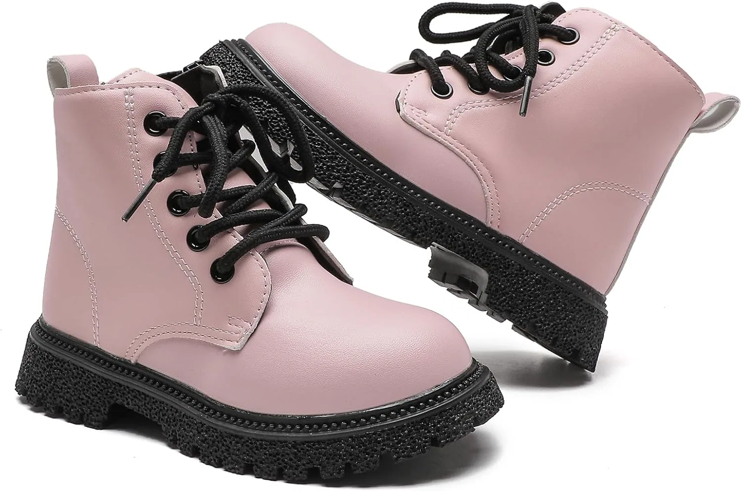 Детские ботинки для девочек на шнуровке с боковой молнией Komfyea, Pink — фото 2