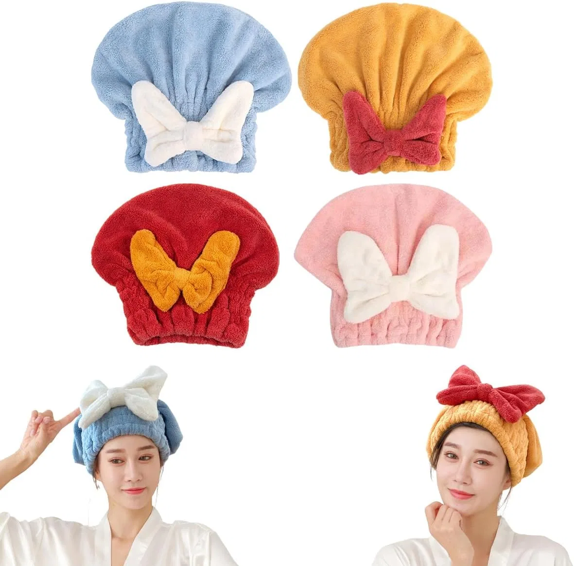 Микрофибровая шапочка для сушки волос GAMIRA, 4 шт, 26x27 см, 4pcs-a