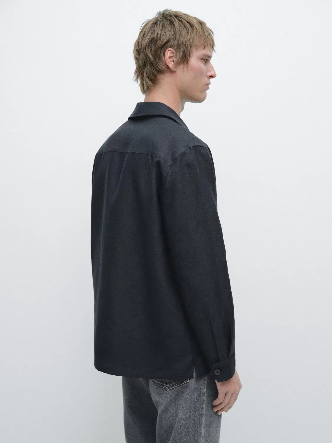 Льняная рубашка-накидка с карманами Massimo Dutti, синий — фото 3