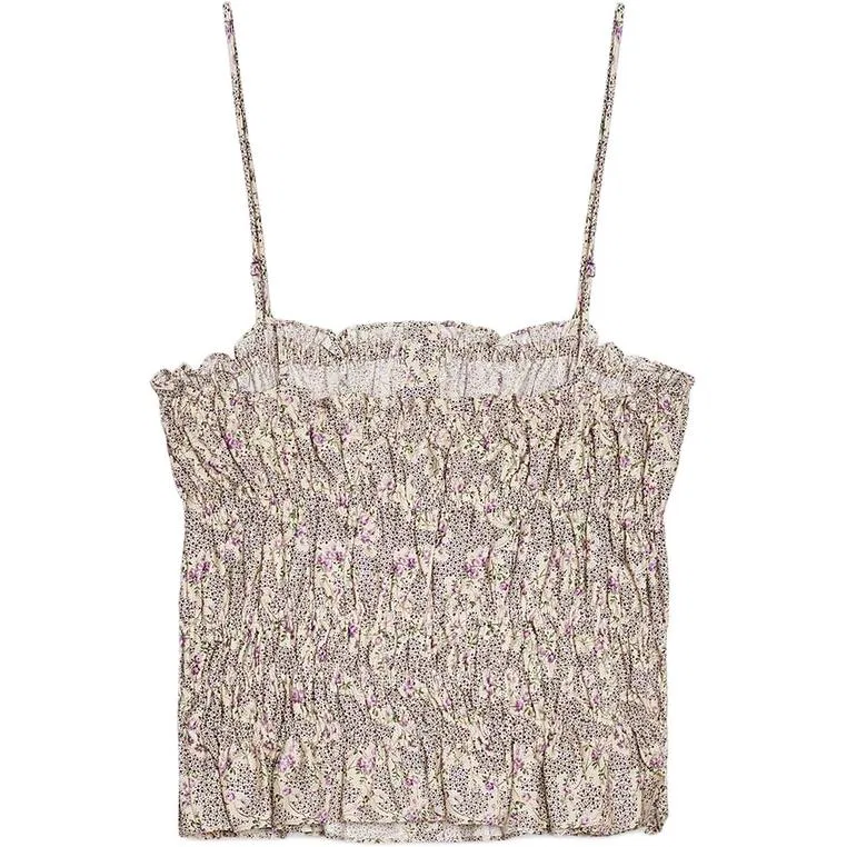 Женский хлопковое топ-майка с бретельками без рукавов ZARA, Light Purple/White — фото 3
