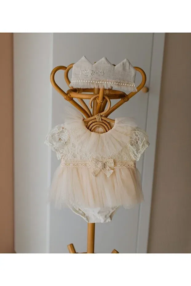Детское боди-комбинезон для девочек хлопковый Vanessa Pitababy, Beige — фото 3