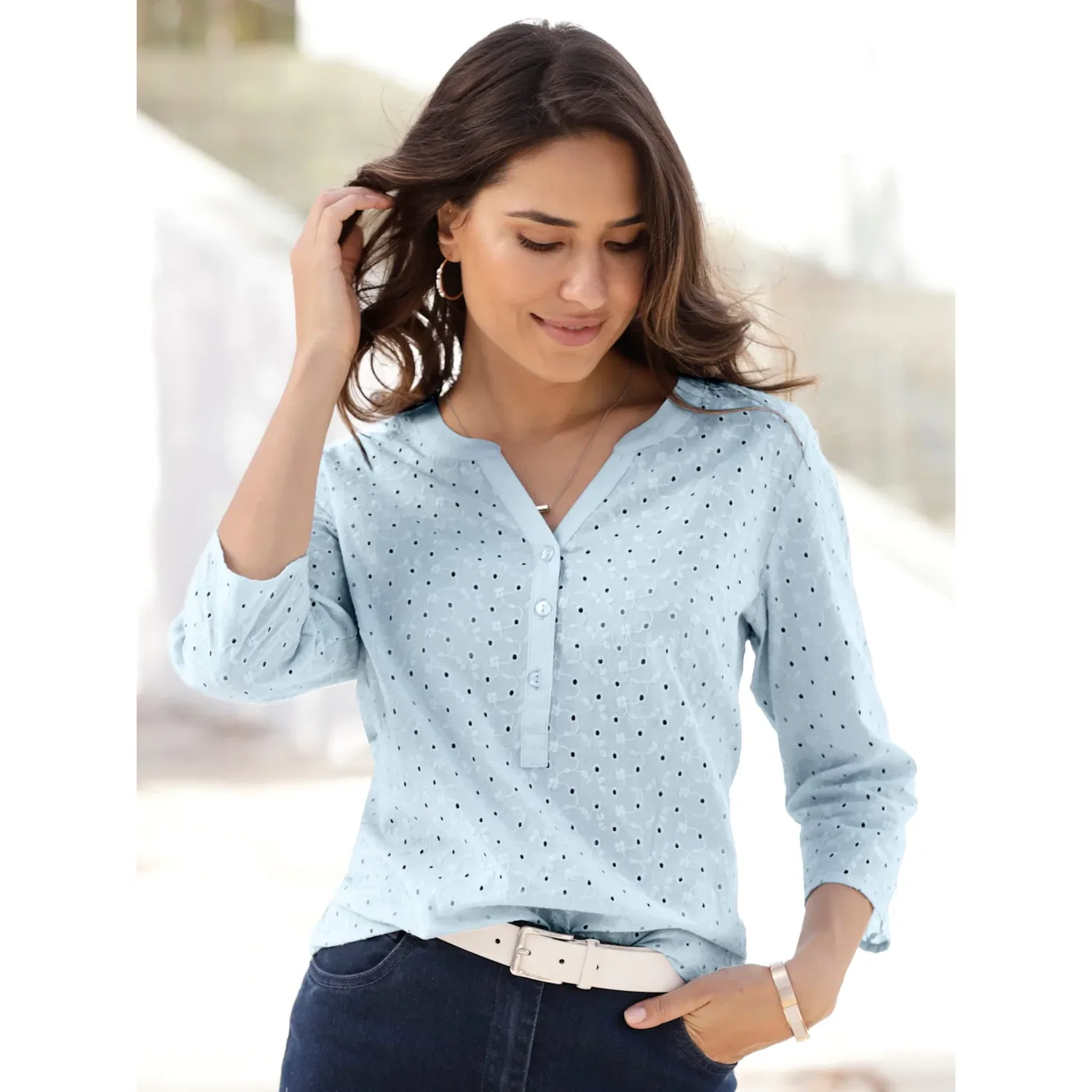 Женская блуза с вышивкой Classic Basics, Light Blue