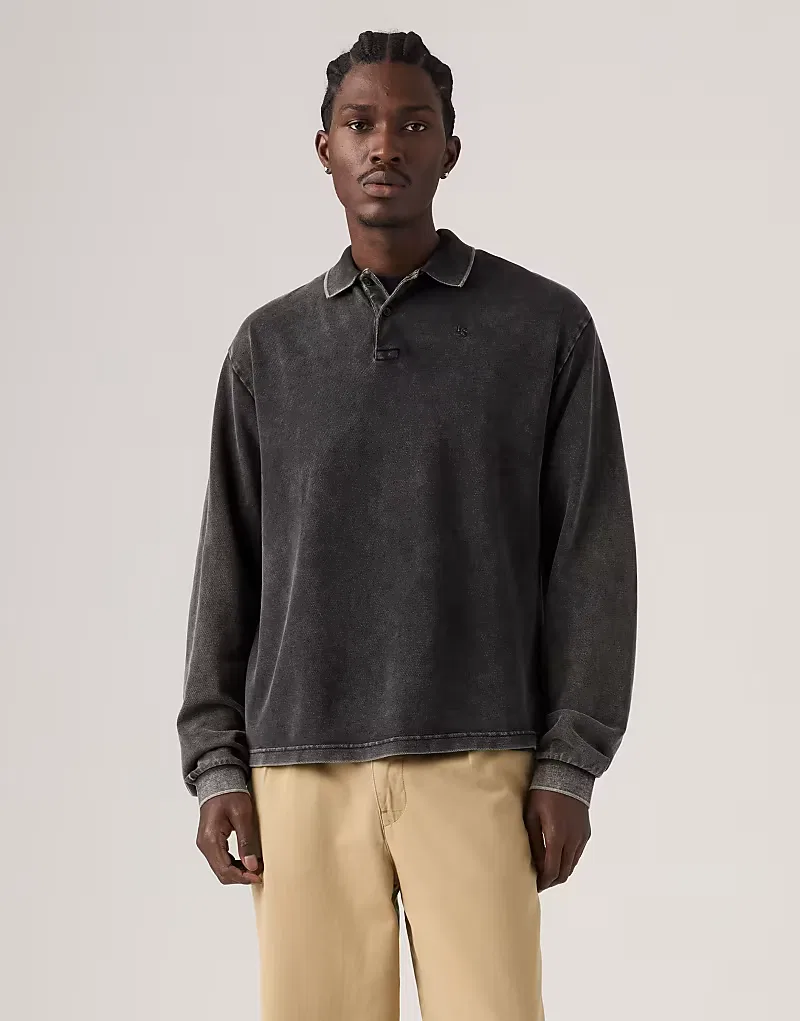 Поло Levi's с длинными рукавами, модель Finn, свободного кроя, черный
