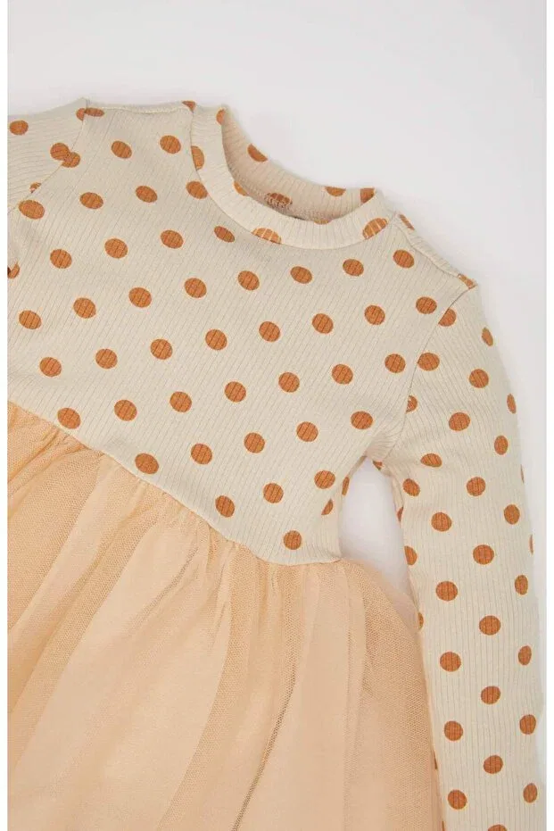 Детское платье для девочек с принтом Floral Long Sleeve Tulle Dress Defacto, Beige-Bg360 — фото 2