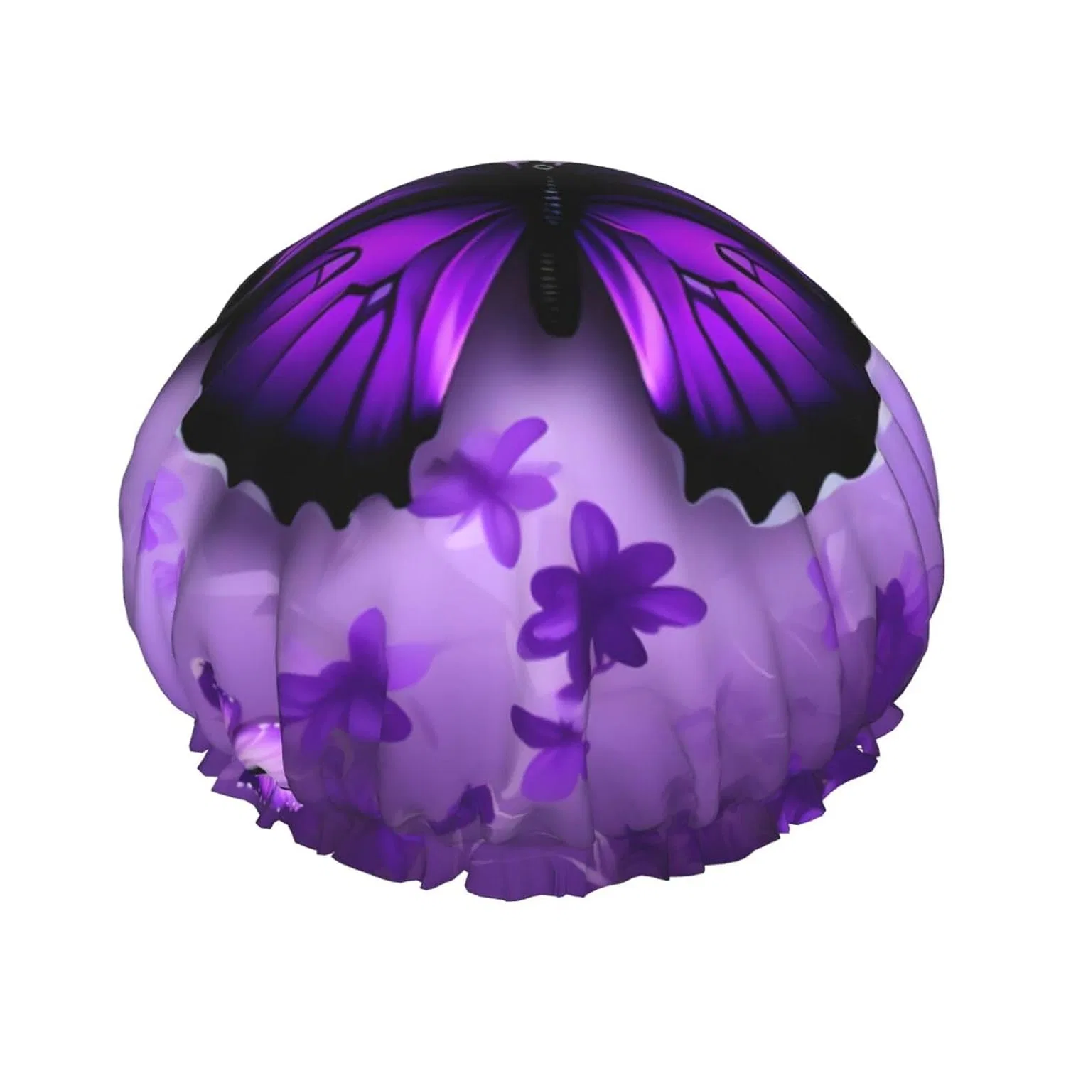 Шапочка для душа с принтом Purple Butterfly, JEJEA, двойной слой, водонепроницаемая