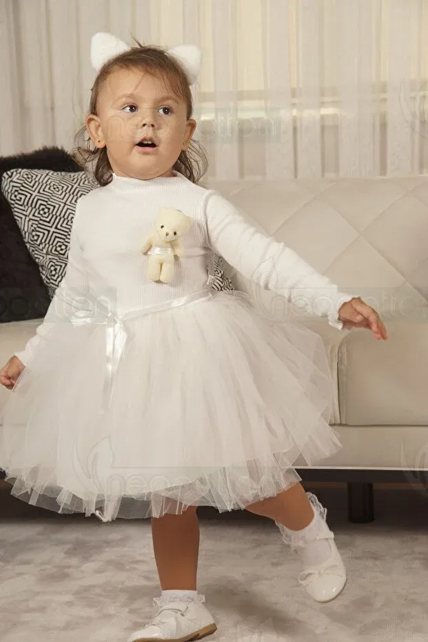 Детское платье для девочек с принтом Toy Teddy Bear Neocotton, White — фото 4