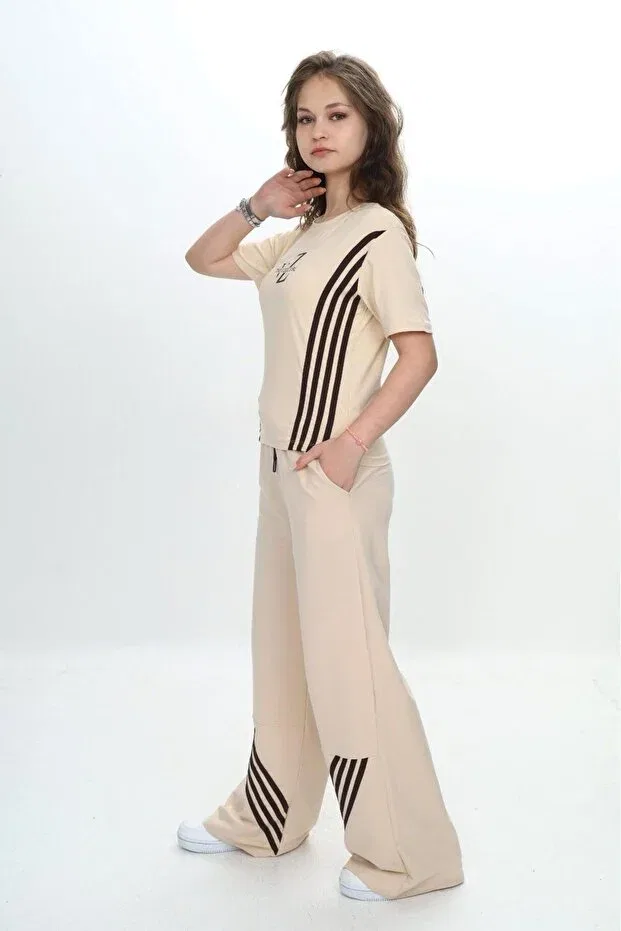 Детский комплект для девочек из футболки и брюк Sportswear Jannock, Beige — фото 2