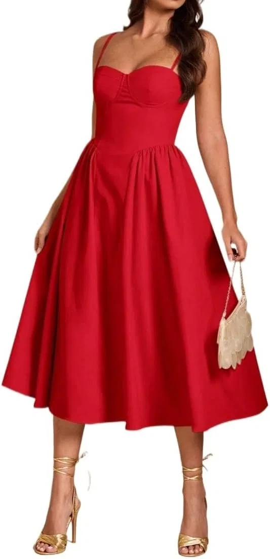 Женское длинное платье на бретелях Cami, Red