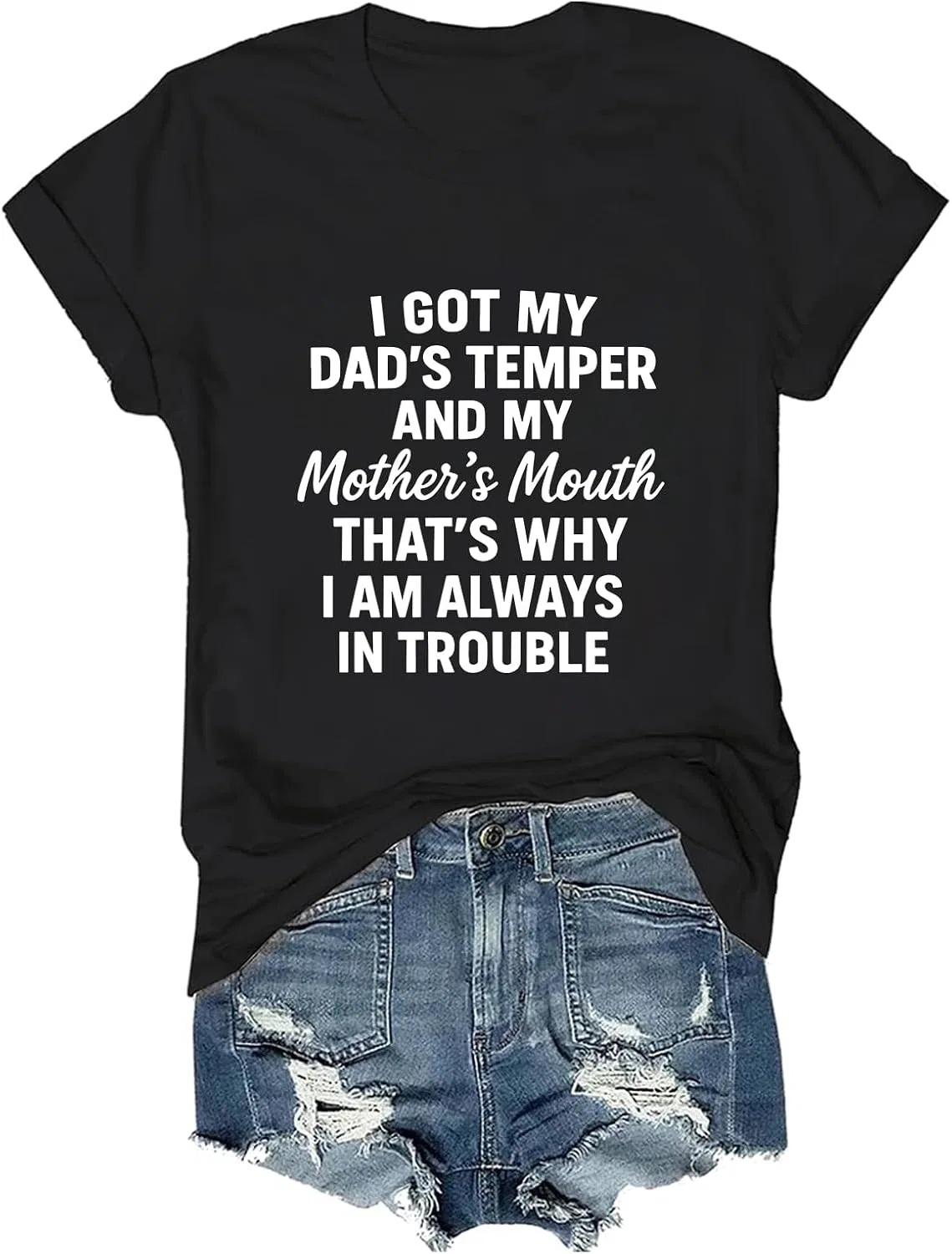 Женская футболка с графическим принтом I Got My Dad’S Temper, Black