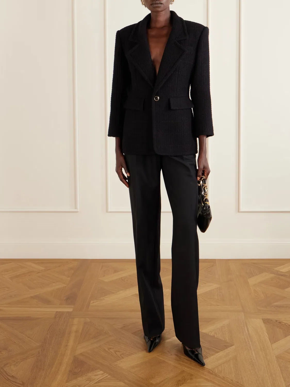 Блейзер из смесовой шерстяной ткани Saint Laurent, черный — фото 2