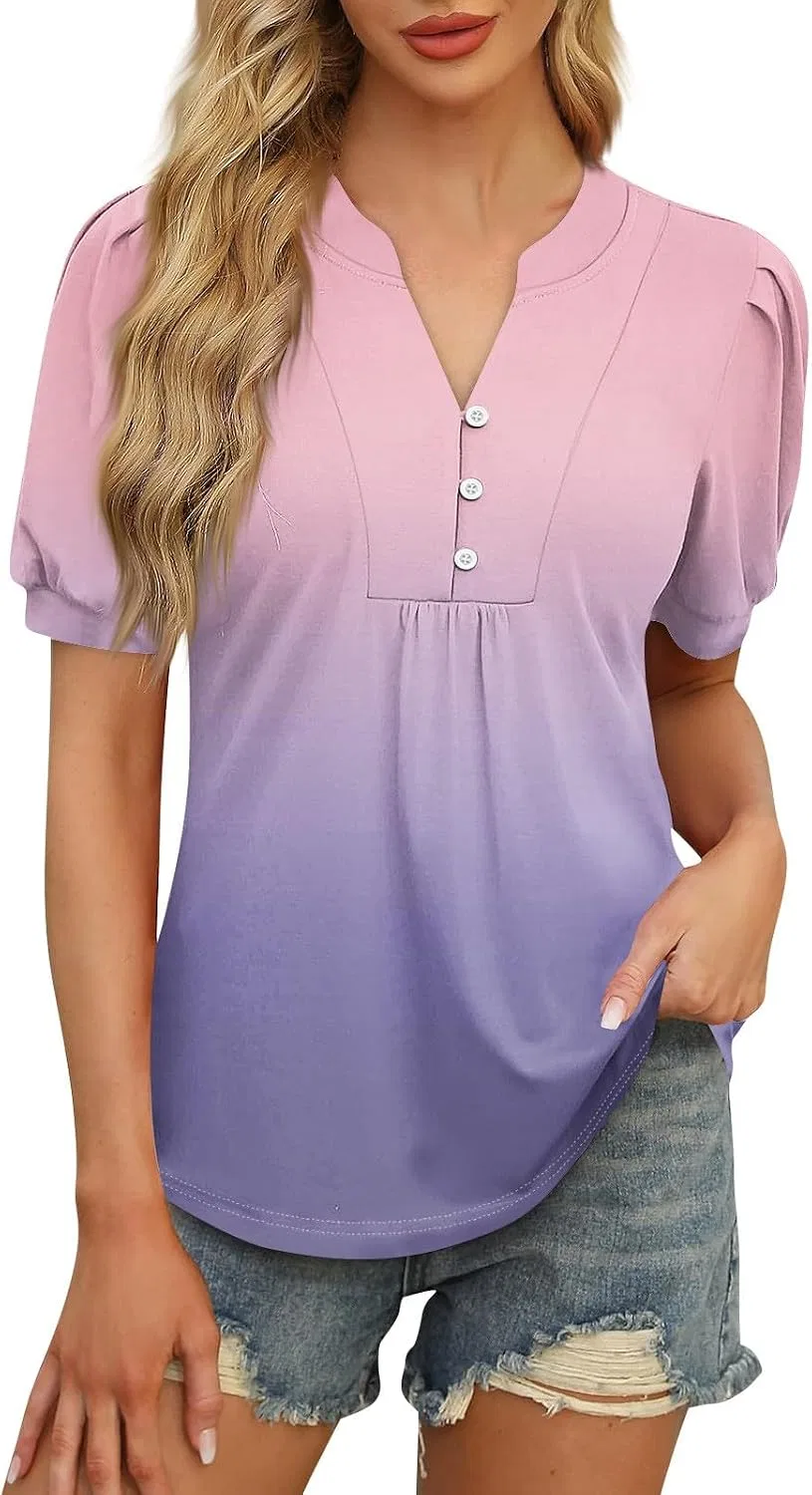 Женская блуза с коротким рукавом-фонарик Button Down, Pink