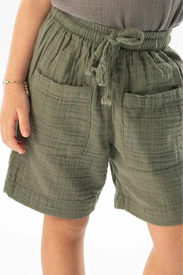 Детские шорты для девочек хлопковые Basics Eliş Şile Bezi, Khaki — фото 3