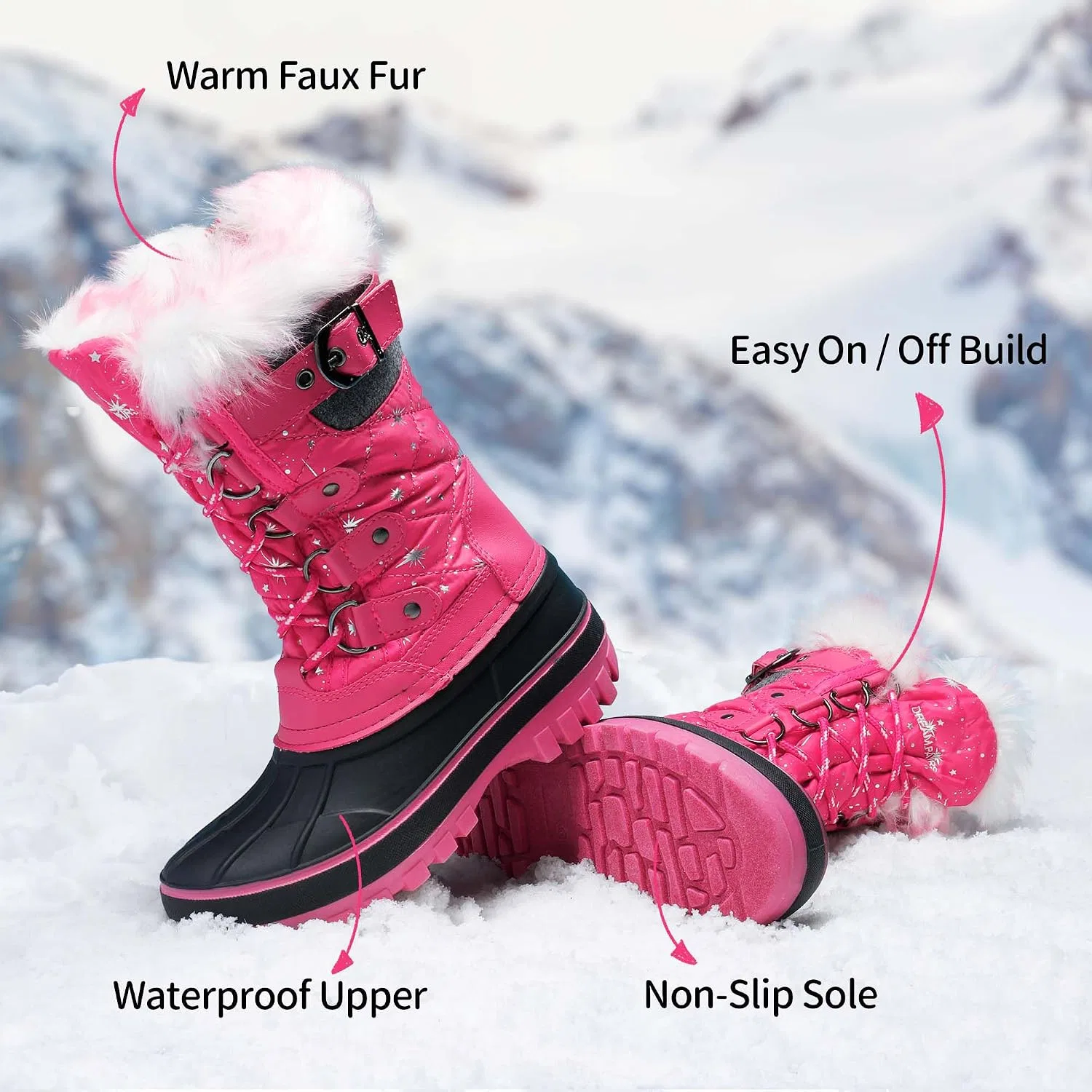 Детские зимние сапоги для девочек с защитой от снега DREAM PAIRS, Fuchsia — фото 4