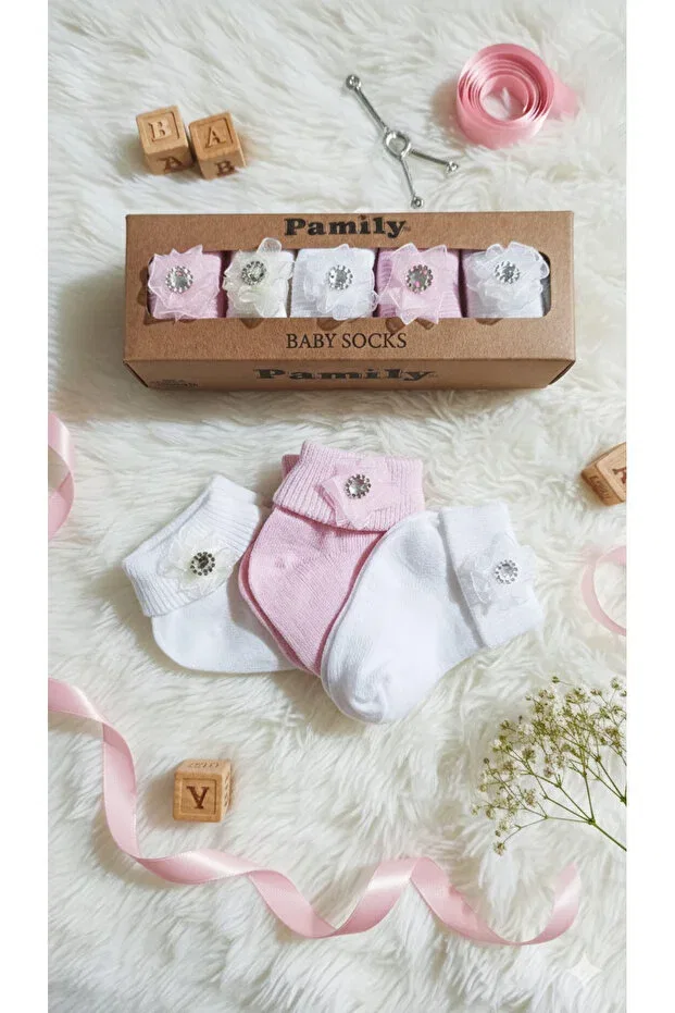 Детские носки для девочек хлопковые 5-Piece white cream pink premium rose diamond baby girl socks 0-6 months Baby Socks, Pink