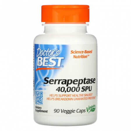 

Серрапептаза Best, Doctor's Best, 40 000 SPU, 90 растительных капсул